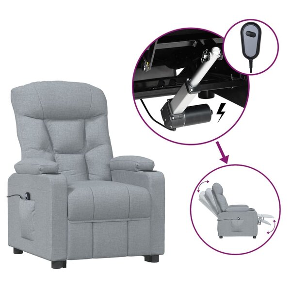 vidaXL Fauteuil inclinable électrique Gris clair Tissu