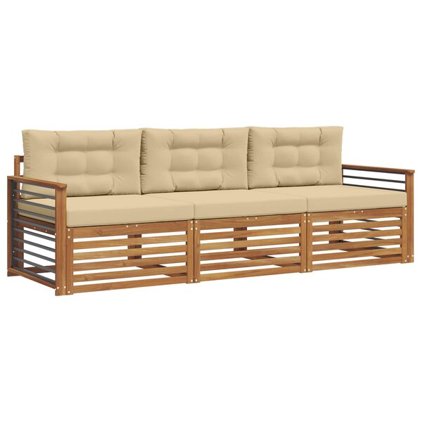 vidaXL Ensemble de canapés d'extérieur 3 pc Naturel et Beige