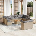 vidaXL Salon de jardin avec coussins 13 Pièces beige résine tressée
