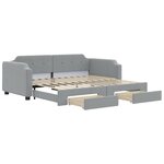 vidaXL Lit de jour avec gigogne et tiroirs gris clair 90x190 cm tissu