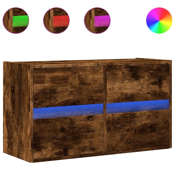 vidaXL Meuble TV mural avec lumières LED chêne fumé 80x31x45 cm