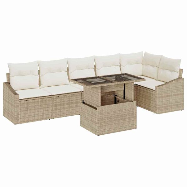 vidaXL Ensemble de canapé de jardin 7 Pièces Beige et crème polyrotin