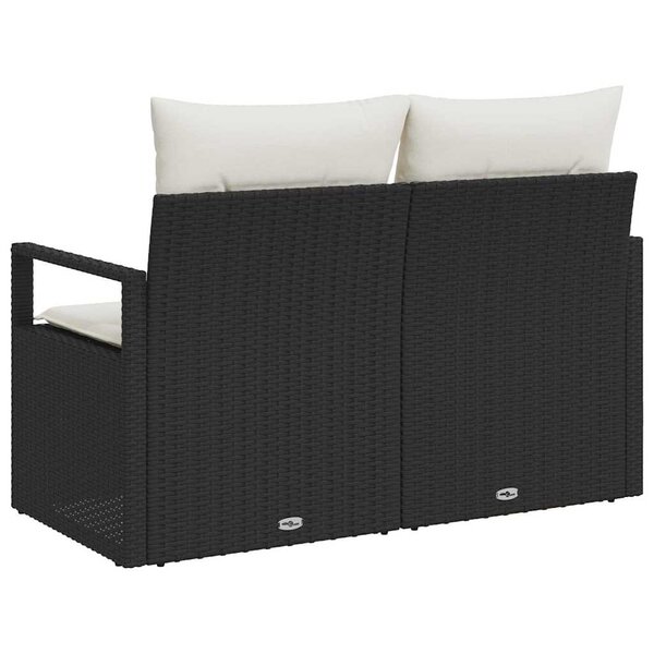 vidaXL Canapé de jardin 2 places avec rangement et coussins  noir en poly rattan.