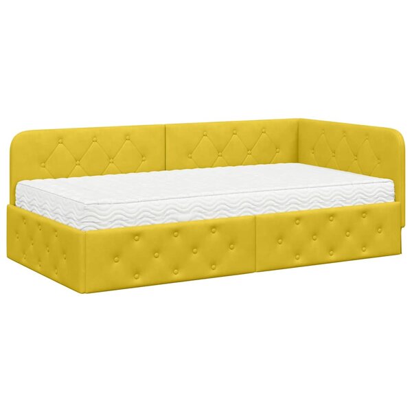 vidaXL Cadre de lit d'angle avec matelas Jaune 100 x 200 cm Velours