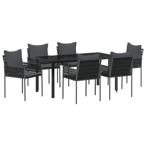 vidaXL Ensemble de salle à manger pour jardin 7 Pièces Noir et gris