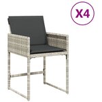 vidaXL Chaises de jardin avec coussins lot de 4 gris clair poly rotin