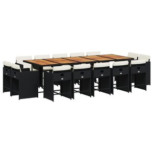 vidaXL Ensemble à manger de jardin 15 Pièces coussins noir résine tressée