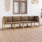 Vidaxl canapé de jardin 4 places avec coussins taupe