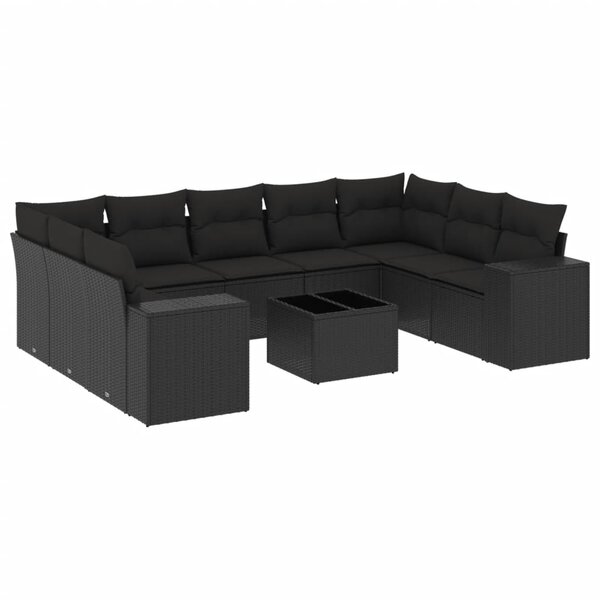 vidaXL Salon de jardin 10 Pièces avec coussins noir résine tressée