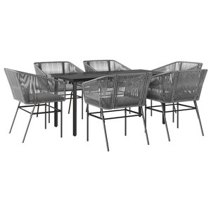 vidaXL Ensemble à manger jardin coussins 7 Pièces gris poly rotin verre