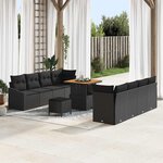 Canapé de Jardin 11 Pièces avec Coussins Noir Rattan