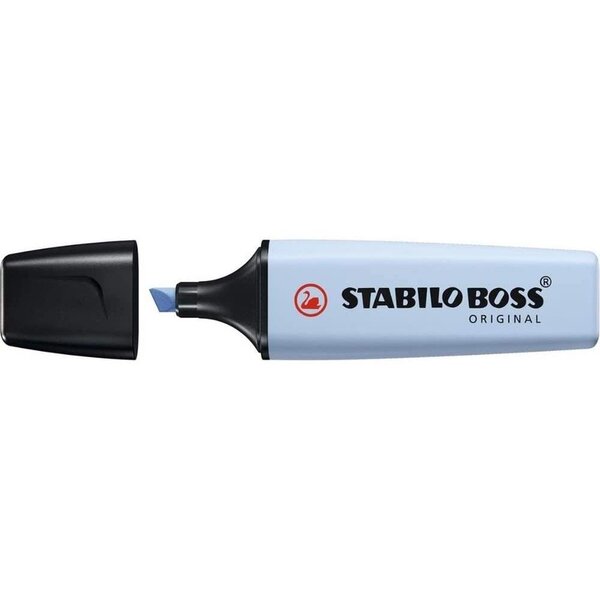 Surligneur boss original pastel pointe biseautée 2 - 5 mm bleu pastel x 10 stabilo