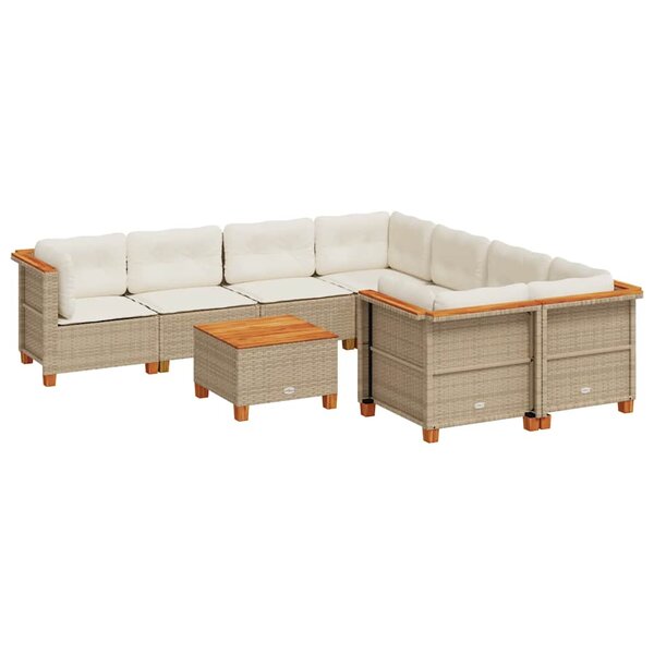 vidaXL Salon de jardin avec coussins 9 Pièces beige résine tressée