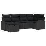 Ensemble de Canapé de Jardin 6 Pièces avec Coussins Noir Rattan Synthétique