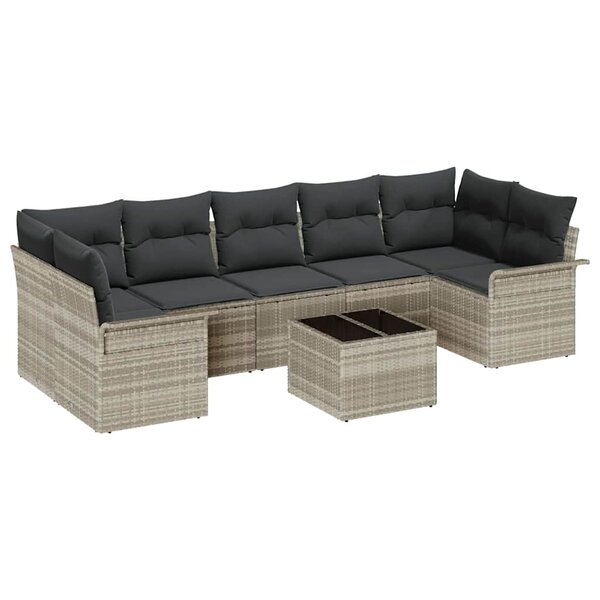 vidaXL Ensemble de canapé de jardin 8 Pièces Gris clair Poly rotin