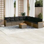 vidaXL Salon de jardin avec coussins 10 Pièces gris résine tressée