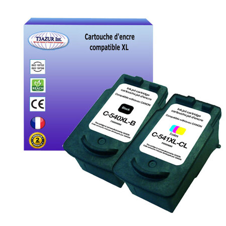 2x cartouches compatibles avec canon pixma mg3510  mg3520  mg3550  mg3600  remplace  canon pg540xl  cl-541 xl (noire+couleur) - t3azur