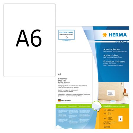 HERMA Étiquettes d'adresse permanentes A6 105x148mm 800 feuilles Blanc