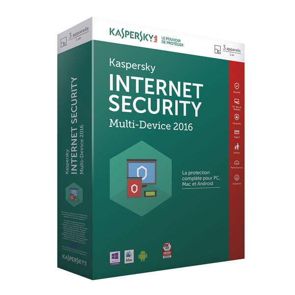 KASPERSKY Internet Security 2016 MULTI DEVICE - Licence 3 postes 1 an MAC PC ANDROID