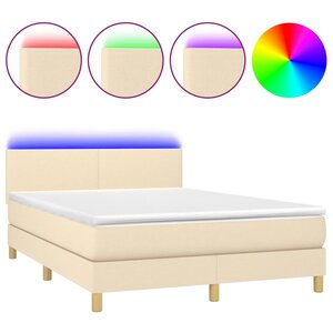 vidaXL Sommier à lattes de lit avec matelas LED Crème 140x190 cm Tissu