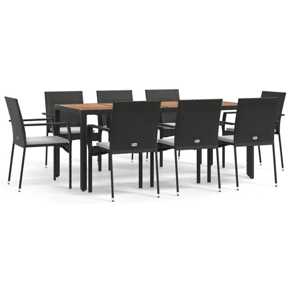 vidaXL Ensemble à manger jardin 9Pièces et coussins noir résine tressée