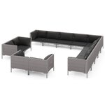 vidaXL Salon de jardin 13 Pièces avec coussins Résine tressée Gris foncé