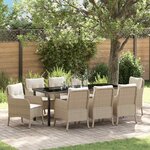 vidaXL Ensemble de salle à manger pour jardin 9 Pièces Beige Poly rotin