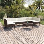 vidaXL Salon de jardin 8 Pièces avec coussins résine tressée marron
