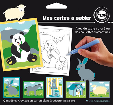 Cartes sable ou paillette 13 x 16 cm animaux x 6 pièces Activités Enfant