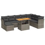 vidaXL Salon de jardin 9 Pièces avec coussins gris résine tressée
