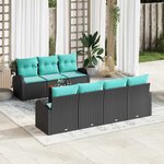 vidaXL Ensemble de canapé de jardin 8 Pièces Noir et turquoise polyrotin