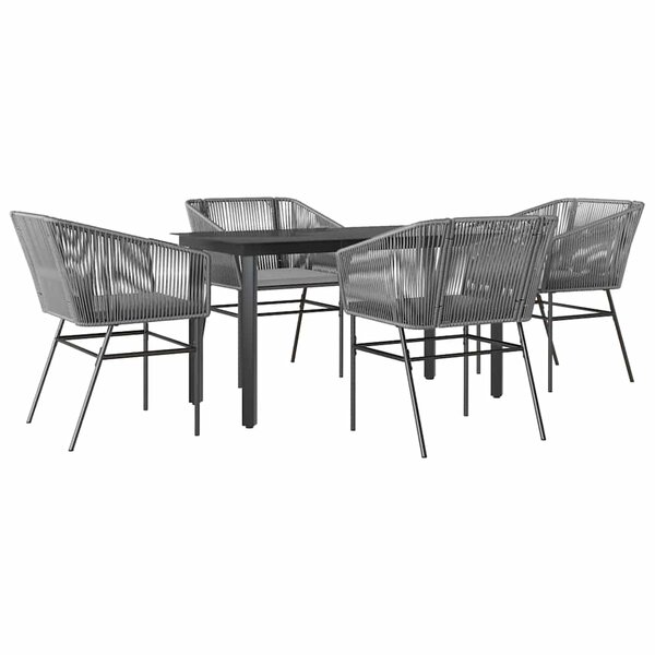 vidaXL Ensemble à manger jardin coussins 5 Pièces gris poly rotin verre