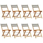vidaXL Chaises de jardin pliantes lot de 8 gris poly rotin bois massif