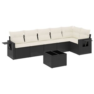 vidaXL Salon de jardin 7 Pièces avec coussins noir résine tressée