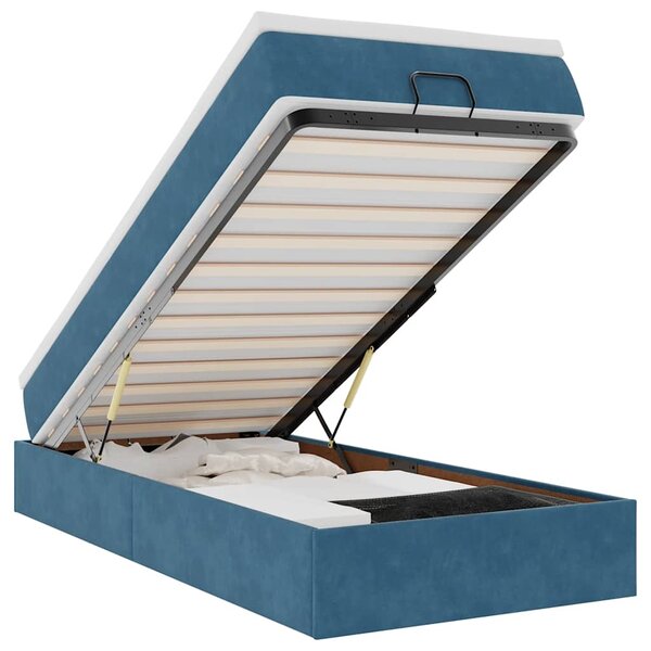 vidaXL Cadre de lit ottoman avec matelas bleu foncé 90x200 cm velours