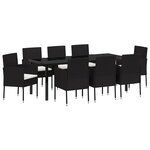 vidaXL Ensemble de salle à manger de jardin 9 pièces avec coussins en rotin noir