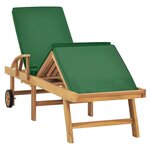 vidaXL Chaise longue avec coussin Bois de teck solide Vert