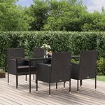 vidaXL Ensemble à manger de jardin coussins 5Pièces Noir Résine tressée
