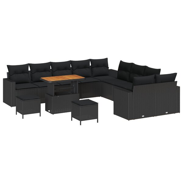 Set de canapé de jardin vidaXL de 13 pièces avec coussins en poly rattan noir acacia