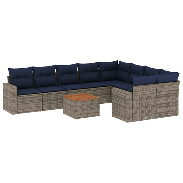 vidaXL Salon de jardin 10 Pièces avec coussins gris résine tressée