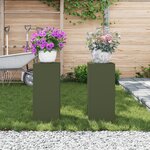 vidaXL Supports de Plantes Extérieurs Pillar 2 Pièces Vert Olive 24x24x55 cm Acier