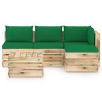 vidaXL Salon de jardin 5 Pièces avec coussins Bois imprégné de vert