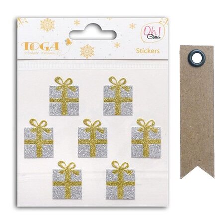 Stickers cadeaux dorés & argentés + 20 étiquettes kraft Fanion