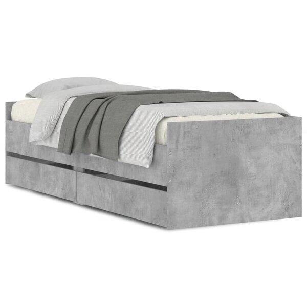 vidaXL Cadre de lit avec tiroirs sans matelas gris béton 90x190 cm