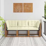 vidaXL Canapé d’extérieur milieu et coin avec coussin 3 Pièce Naturel