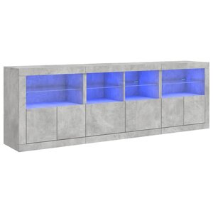 vidaXL Buffet avec lumières LED gris béton 202x37x67 cm