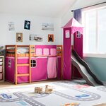 vidaXL Lit mezzanine enfants avec tour rose 90x190 cm bois pin massif