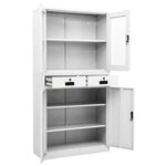 Armoire de bureau classique rangement dossiers 90 x 40 x 180 cm avec 3 étagères réglables en acier blanc 02_0046915
