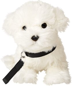 Peluche chien Maltais avec Laisse de 26 cm blanc