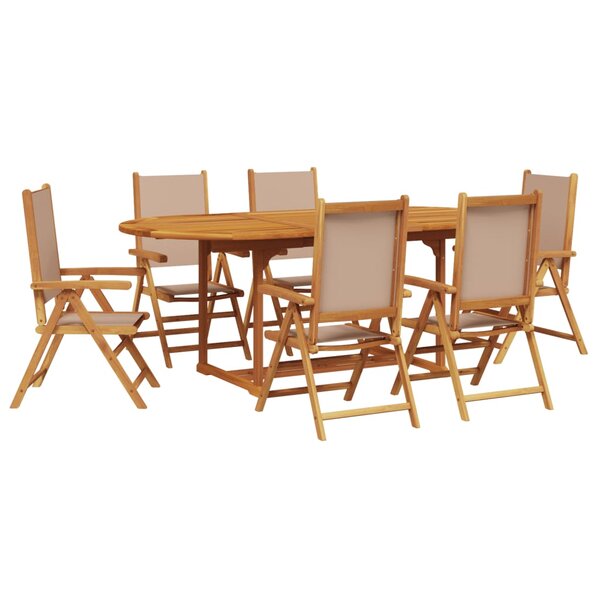 vidaXL Ensemble à manger de jardin 7 Pièces taupe tissu et bois massif